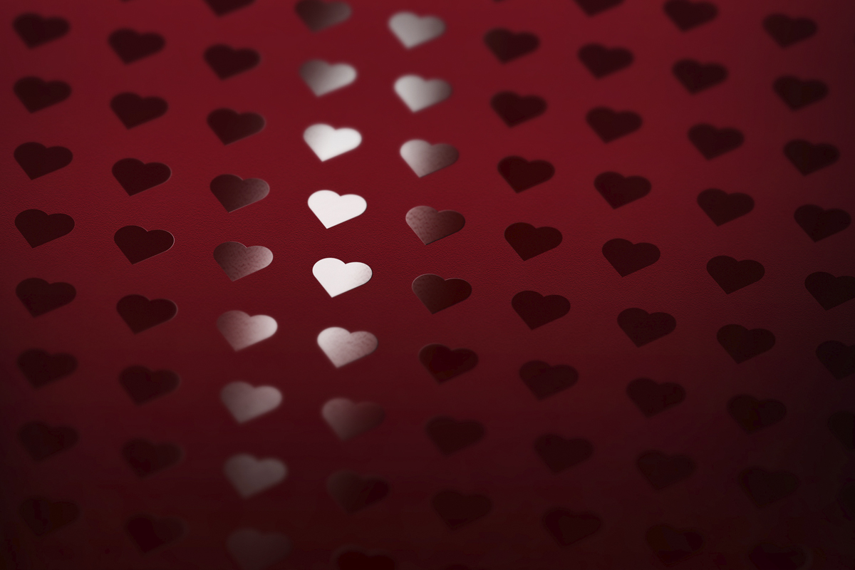 Printed page with spot UV hearts